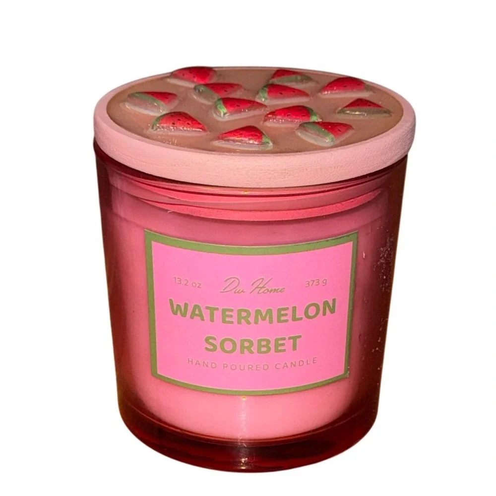 DW Home Watermelon Sorbet Candle 13.2oz Pink Jar 3D Watermelon Lid Double Wick